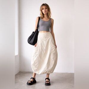 Vintage Sarah Pacini Avant-Garde Y2K Balloon Skirt Cargo Pockets Cream Linen